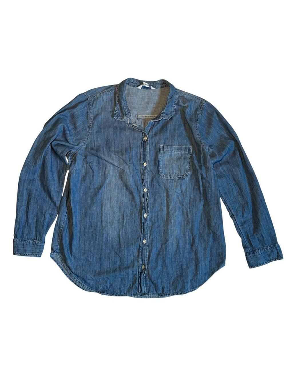 Old Navy Women's XL Blue 100% Cotton Denim Button-Up Shirt, Casual Preppy Style